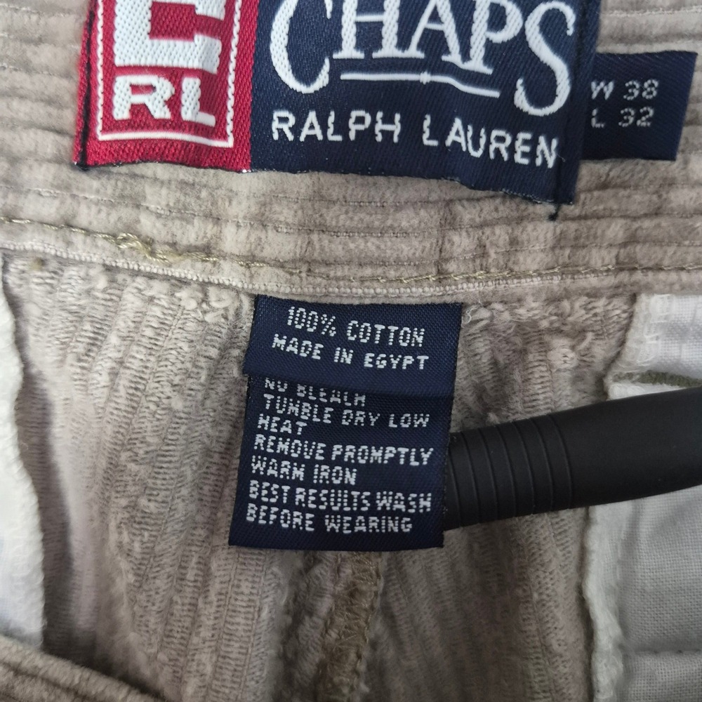 Chaps Ralph Lauren Pants Mens 38/32 (37/31) Tan Pleated Corduroy Trousers Cuffed - Picture 7 of 11
